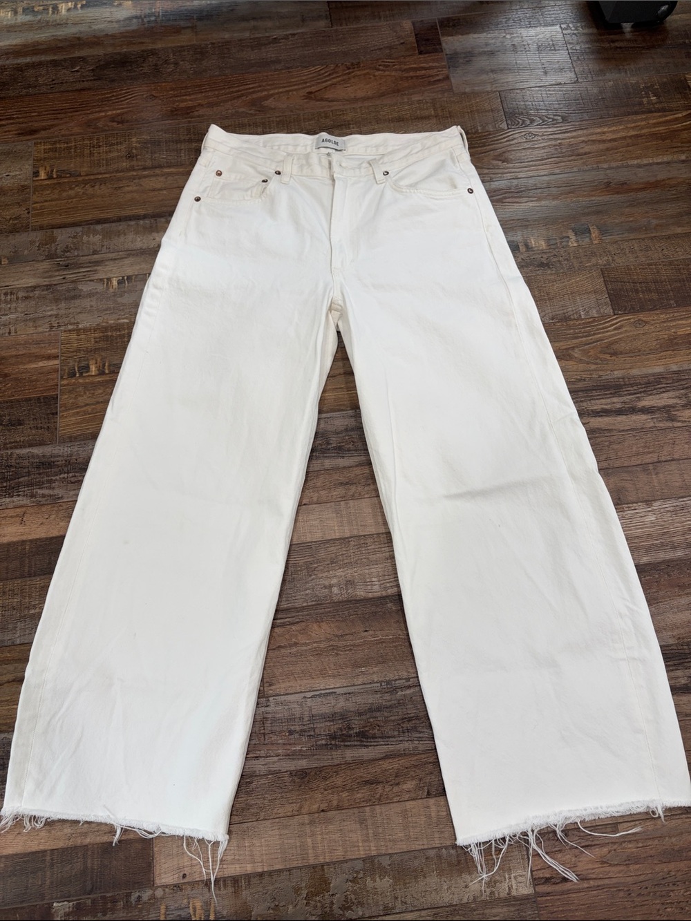 Agolde White Wide-Leg Raw Hem Jeans